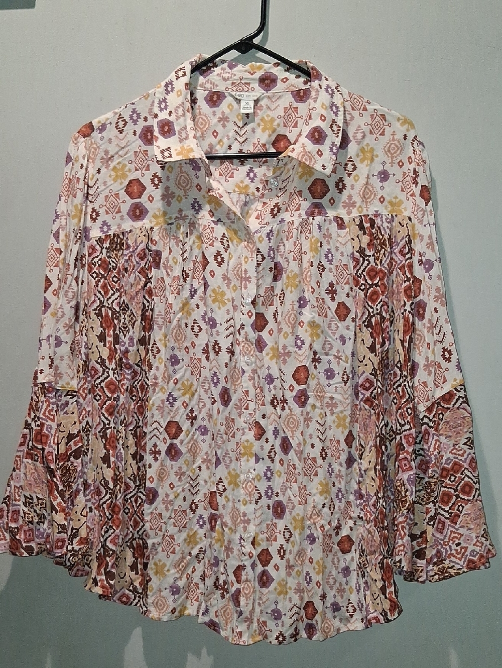 Cato Multi-Color Geometric Button-Front Blouse